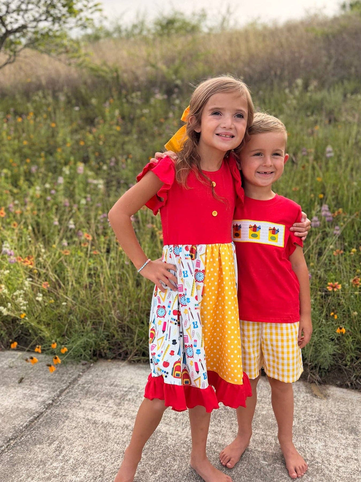 Back to School Crayon Smocked Boys Plaid Shorts Set: