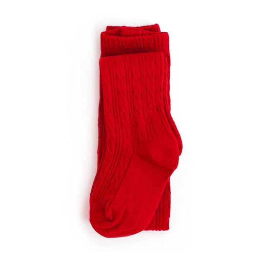 Bright Red Cable Knit Tights: 5-6 YEARS
