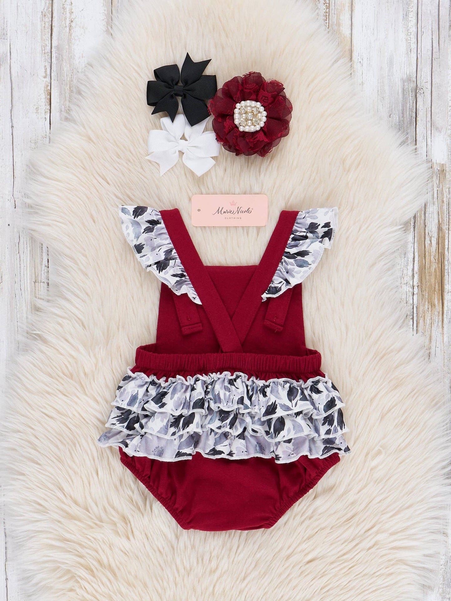 South Carolina Embroidered Floral Ruffle Bubble Romper