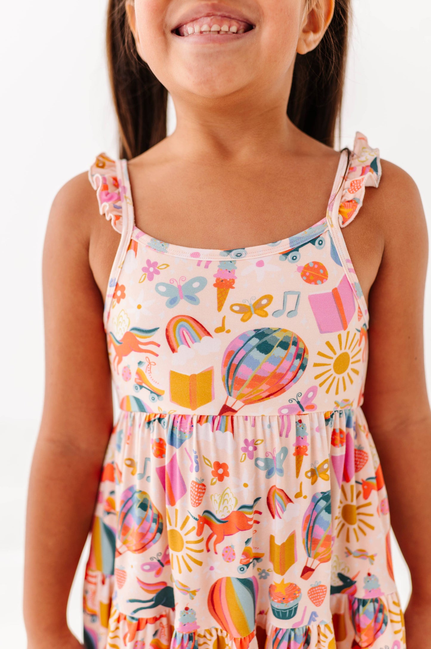 Retro Rainbow Ruffle Bamboo Dress