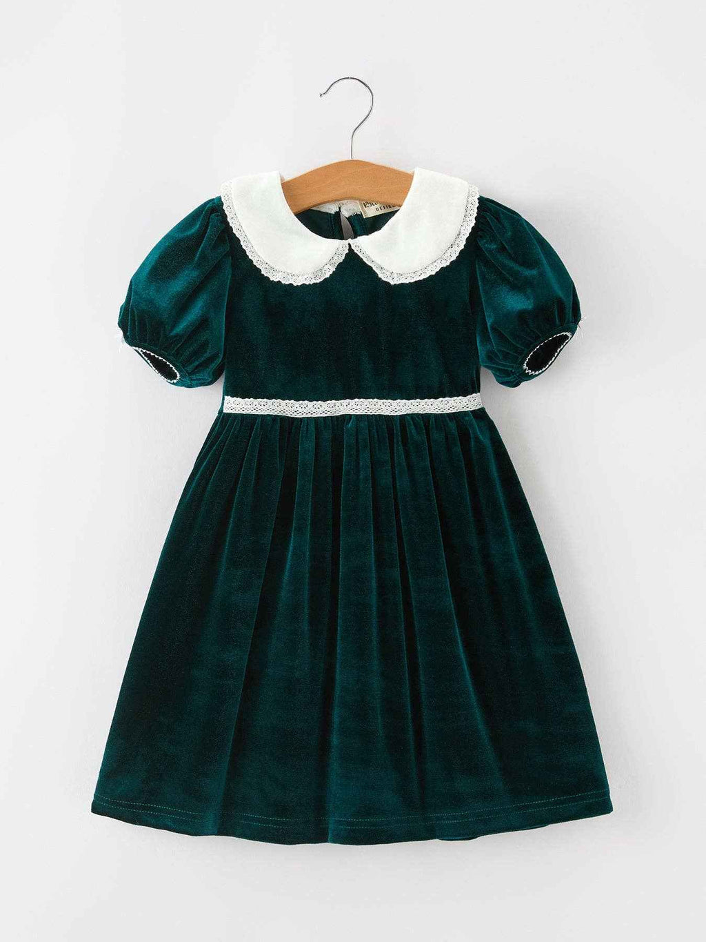 Girls Emerald Green Velvet Lace Collar Christmas Dress: 5