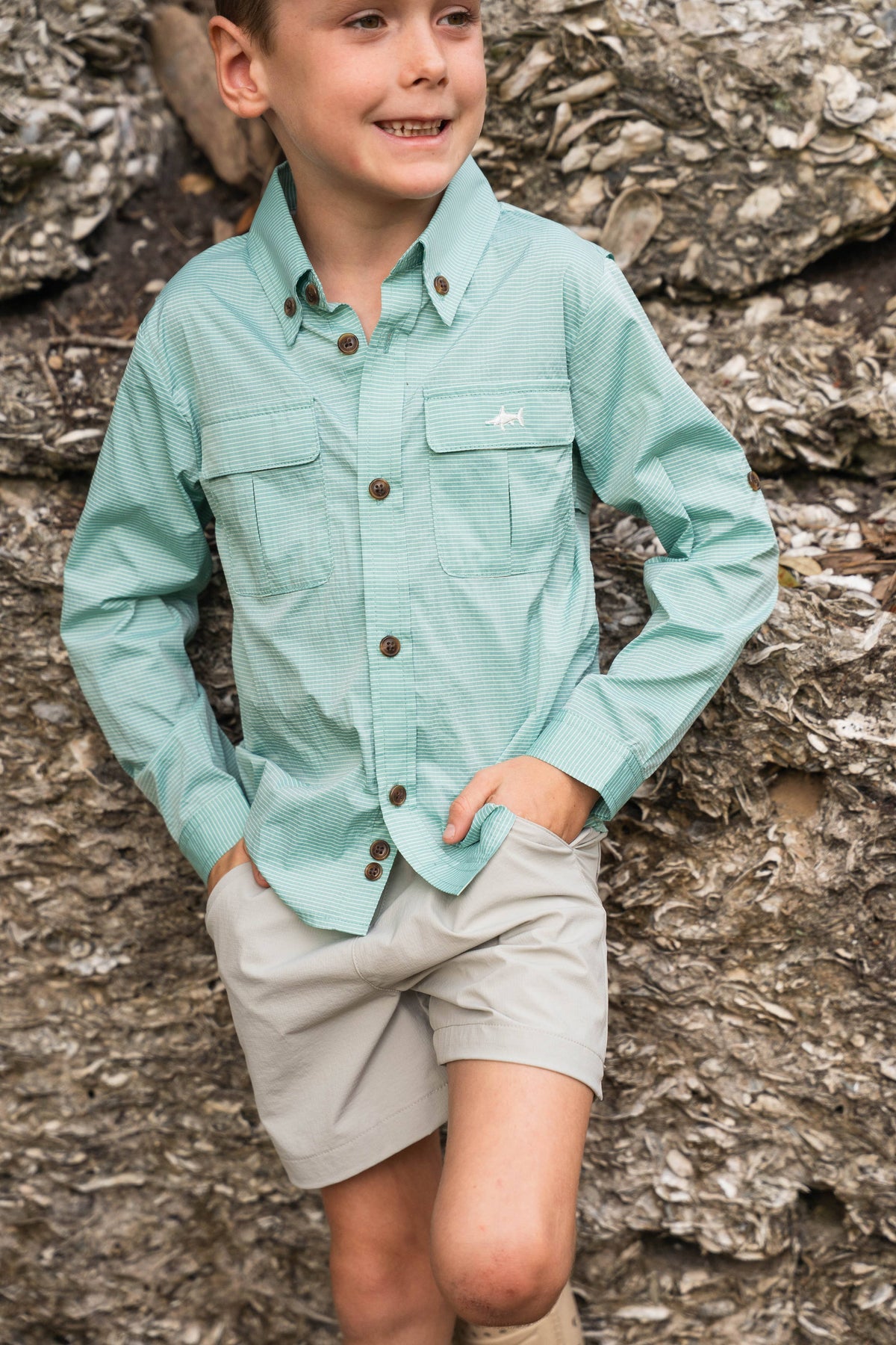 Flagler Performance Fishing Shirt Green Stripe: Green Stripe