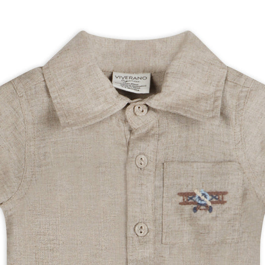 Bennett Linen Baby Romper Jumpsuit (Linen Blend): Natural