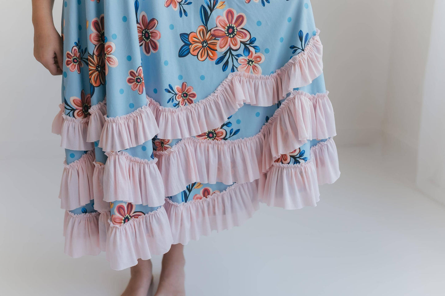 Girls Bella Blue & Blush Winter Garden Twirl Ruffles Dress