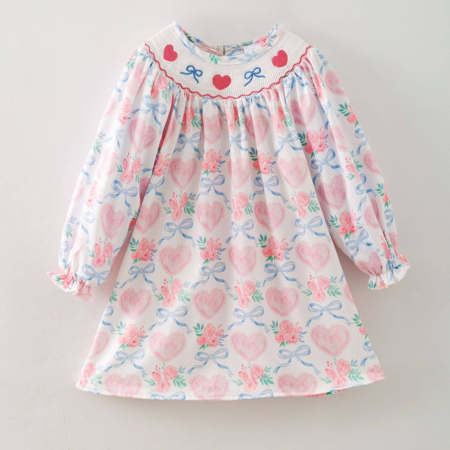 Scalloped Heart Smocked Girls Dress