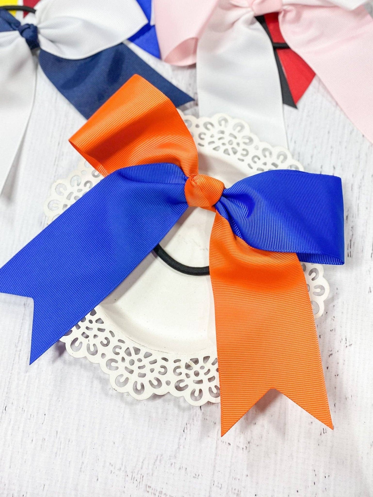 School Spirit Cheer Bows - Pony O - 6": Blue/Yellow