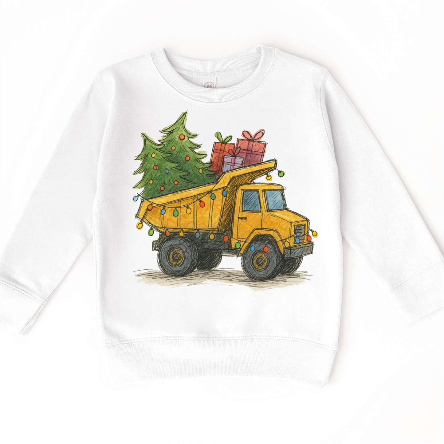 Dump Truck Construction Christmas T-Shirt - Kids Christmas Tee: White Long Sleeve Tee