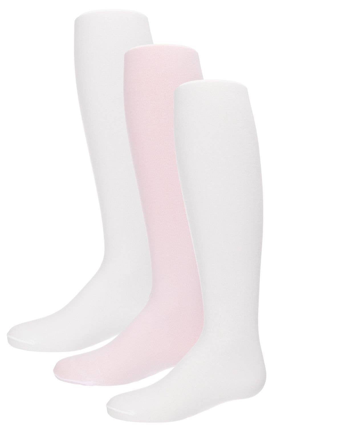 MeMoi Solid Nylon Infant Tights 3 Pack: White-Pink-White