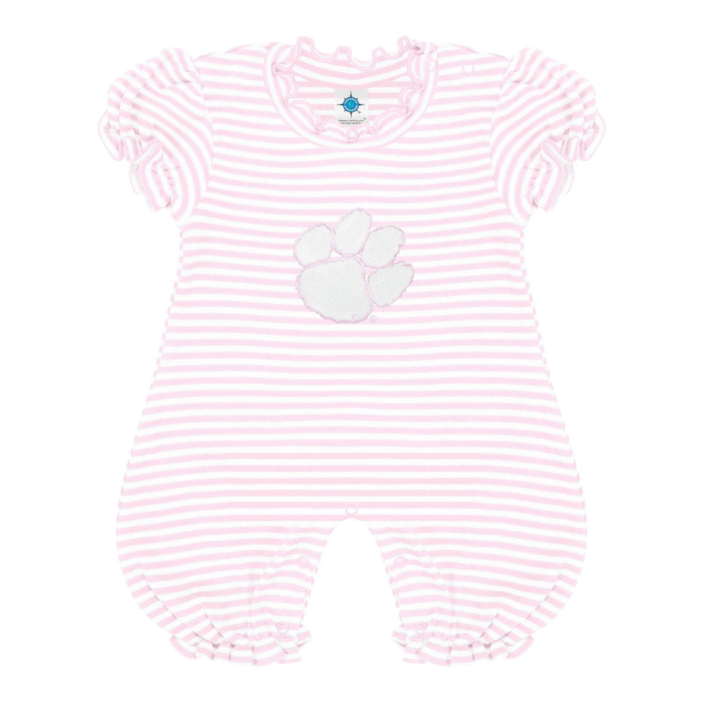 Clemson Tigers Infant Striped Puff Sleeve Romper: Orange