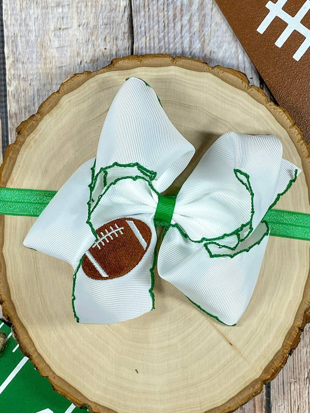 Football Embroidered Moonstitch Hair Bow | Clip or Headband: Black/White / Clip