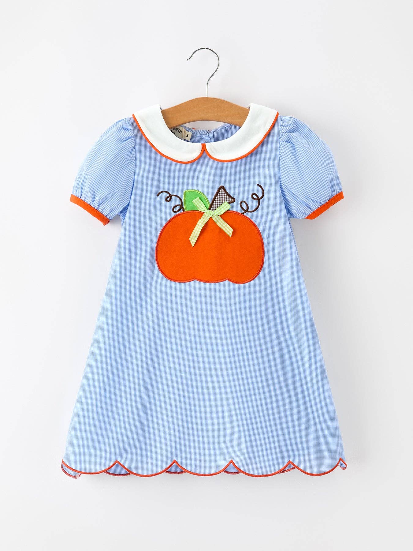 Fall Girls Plaid Pumpkin Appliqué Peter Pan Collar Dress
