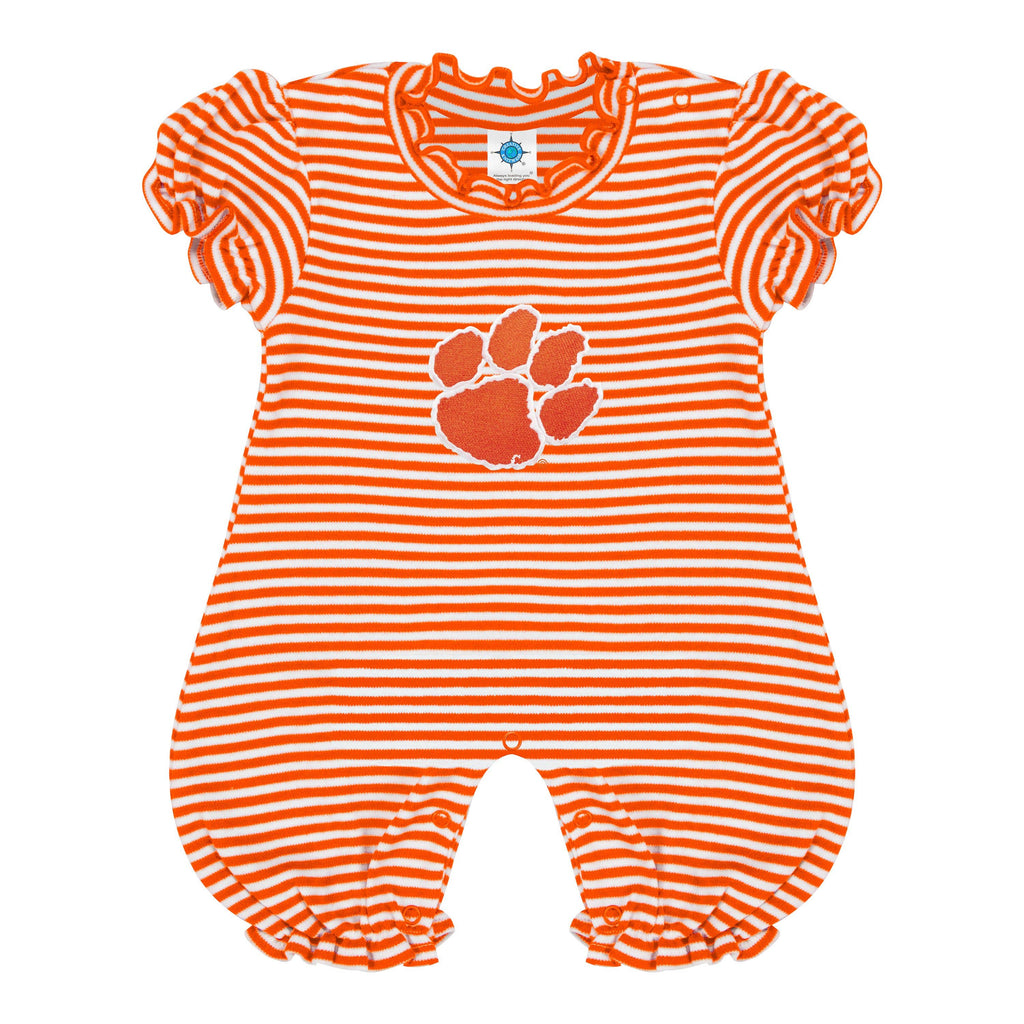Clemson Tigers Infant Striped Puff Sleeve Romper: Orange