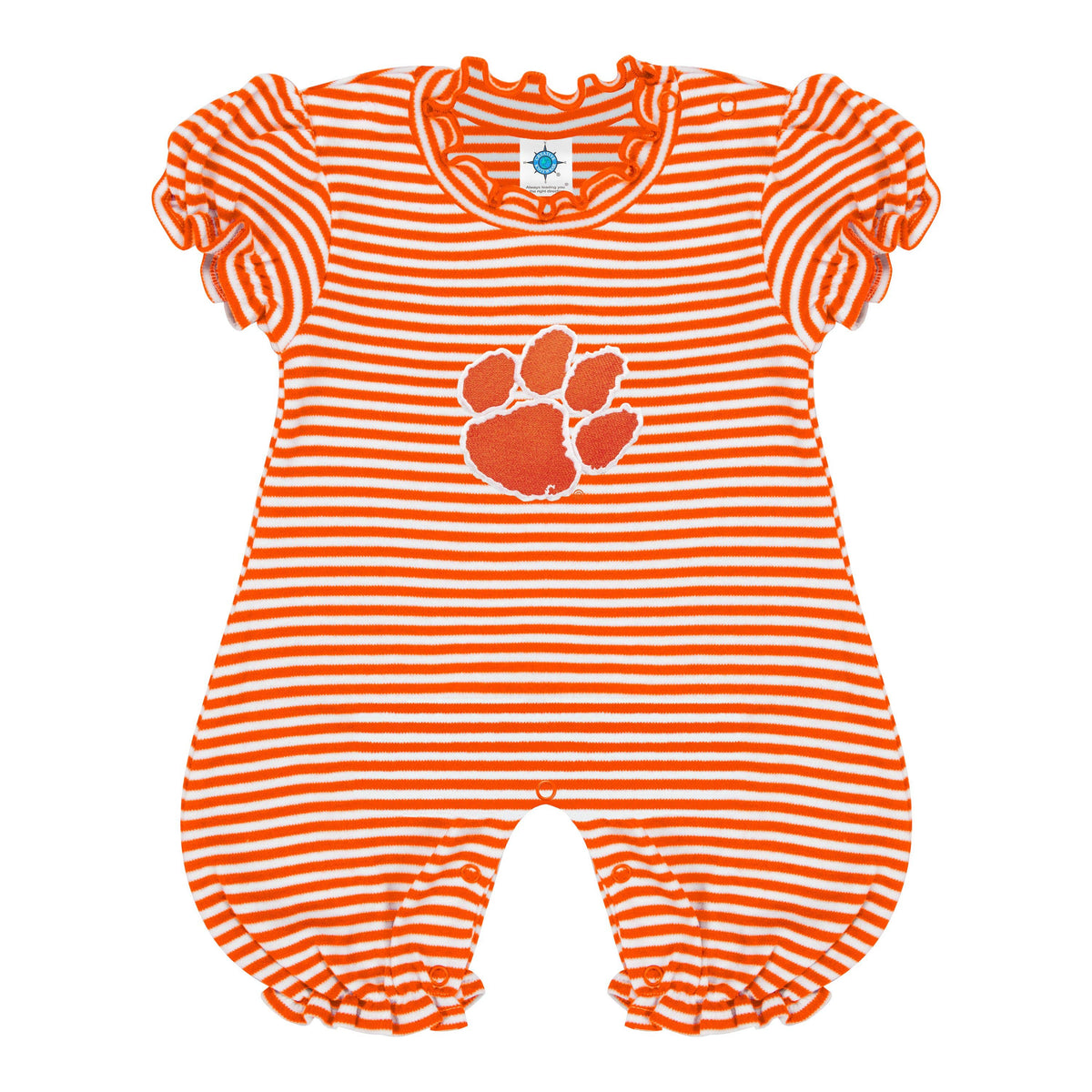 Clemson Tigers Infant Striped Puff Sleeve Romper: Orange