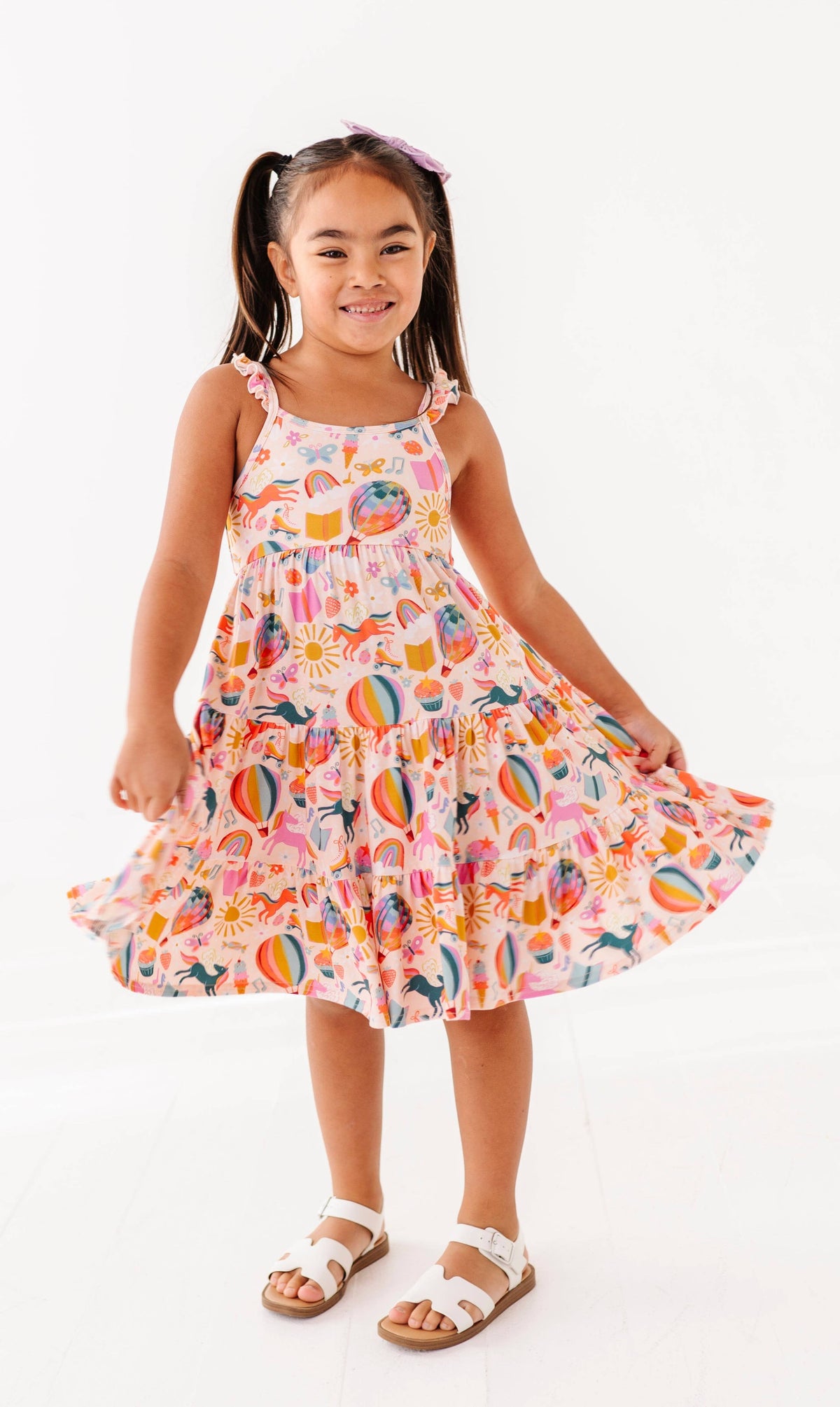 Retro Rainbow Ruffle Bamboo Dress