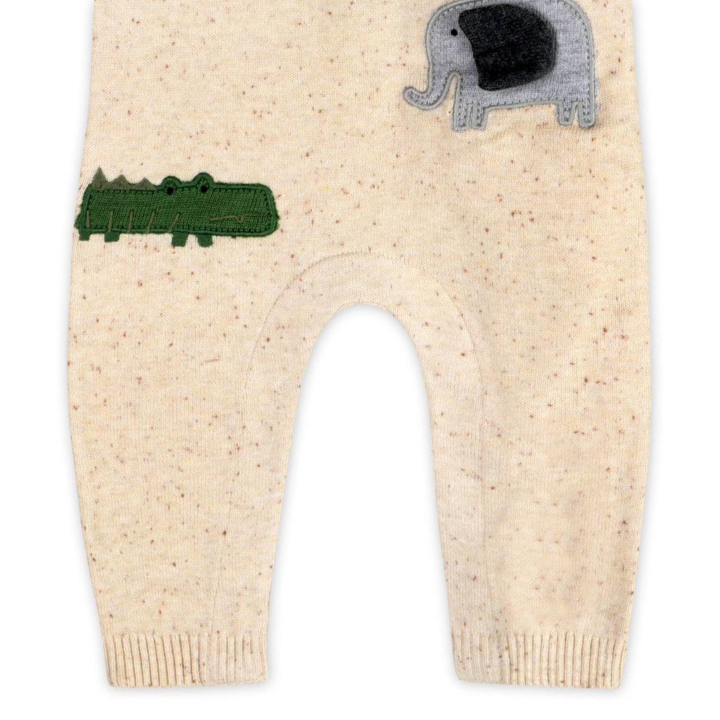 Safari Animals Baby Knit Jumpsuit (Organic Cotton): Oatmeal