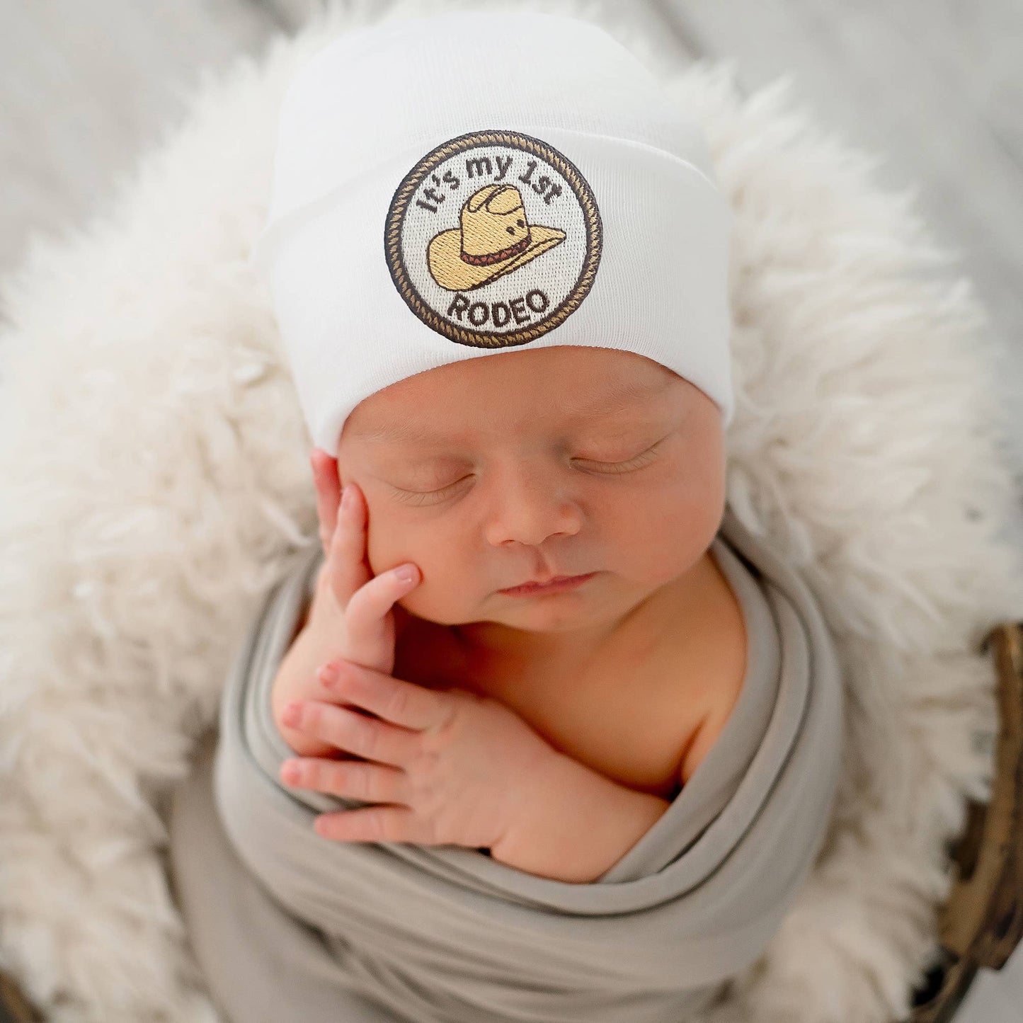 It's My 1st Rodeo Newborn Cowboy Hospital Hat: Tan