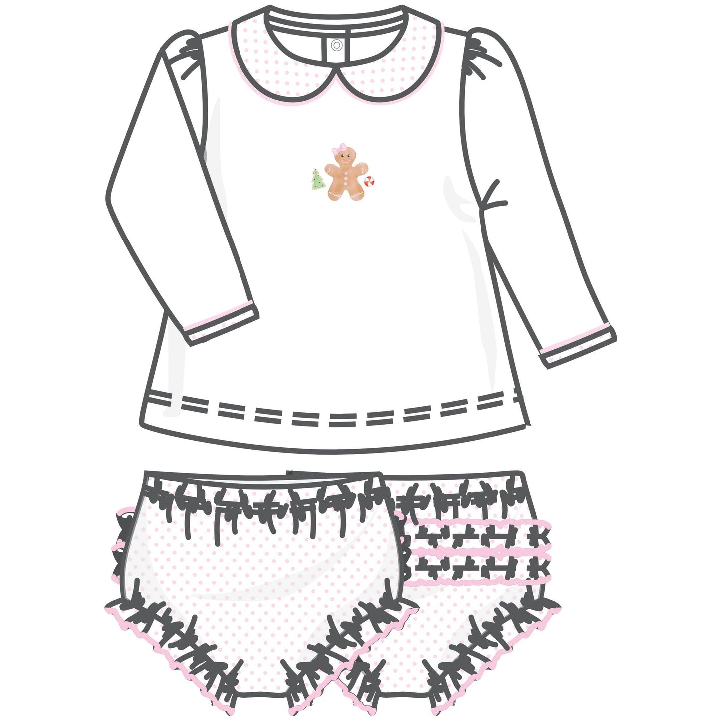 Frosted Wonderland Collared Ruffle Long Sleeve Diaper Cover Set - Pink: 6 Months