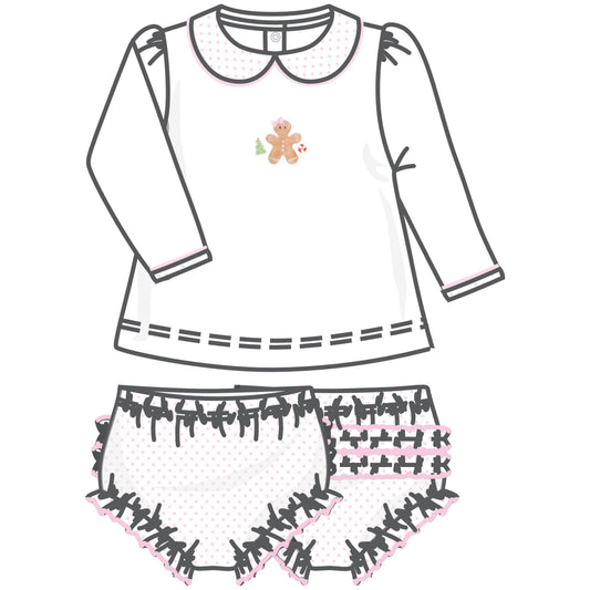 Frosted Wonderland Collared Ruffle Long Sleeve Diaper Cover Set - Pink: 6 Months