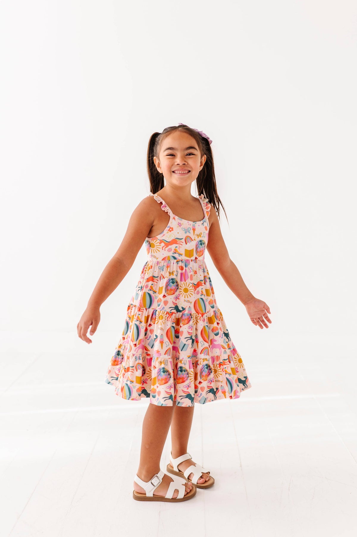 Retro Rainbow Ruffle Bamboo Dress