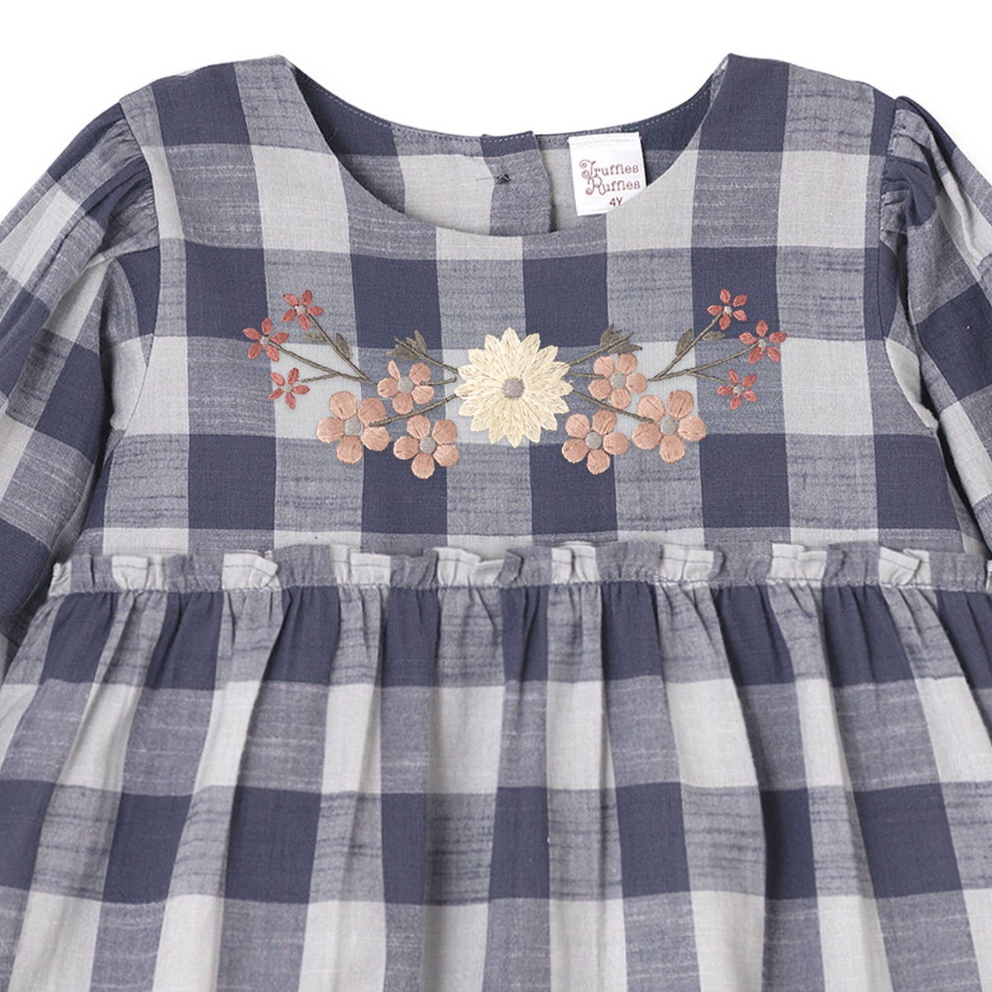 Buffalo Check Baby Girl Cotton Bodysuit with Embroidery: