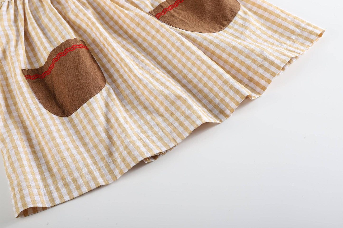 Fawn Brown Gingham Reindeer Pocket Jumper Dress: 3-6M