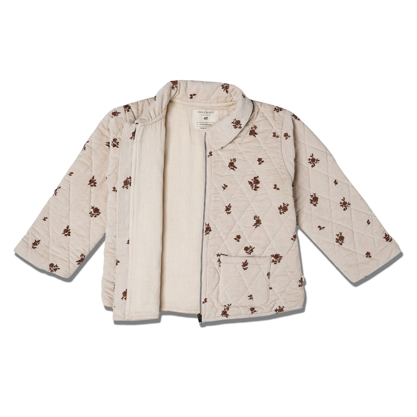 Organic Quilted Corduroy Zipper Jacket - Brown Floral