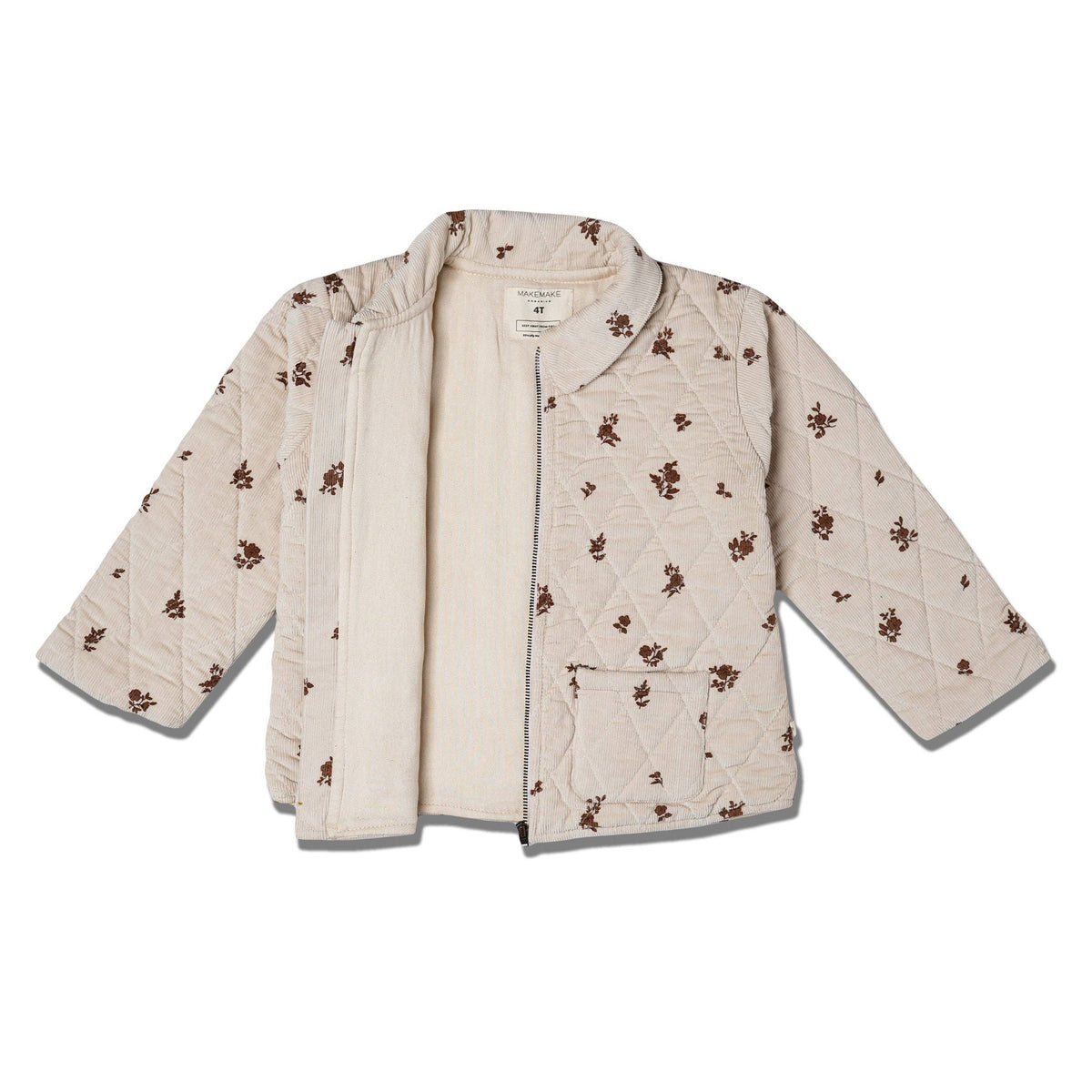 Organic Quilted Corduroy Zipper Jacket - Brown Floral