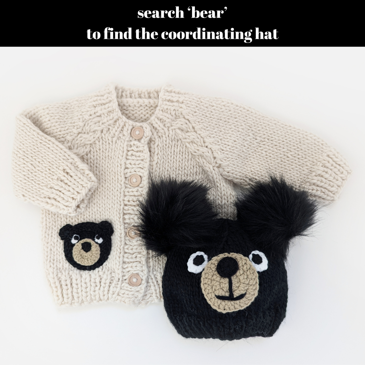Black Bear Cardigan Set for Baby & Toddler: 0-6 months