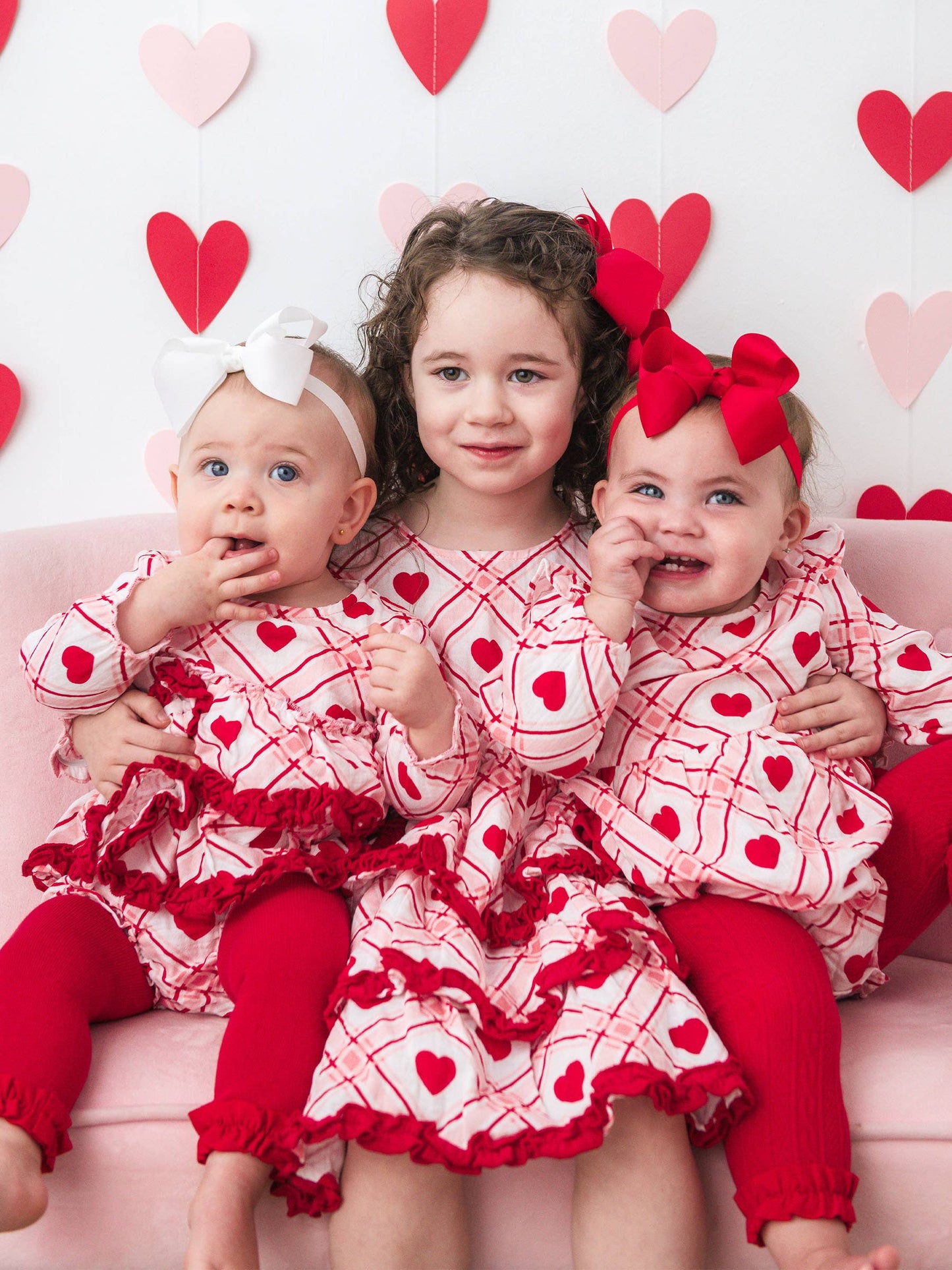 Girls Pink Sweetheart Plaid Cotton Gauze Tiered Ruffle Dress: Pink