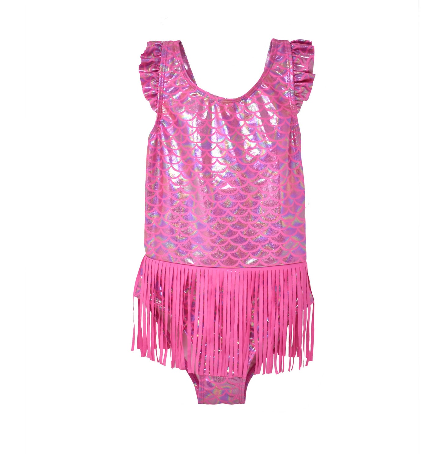 Kids UPF50+ Keilani Fringe Swimsuit for Girls: Shiny Pink Scales