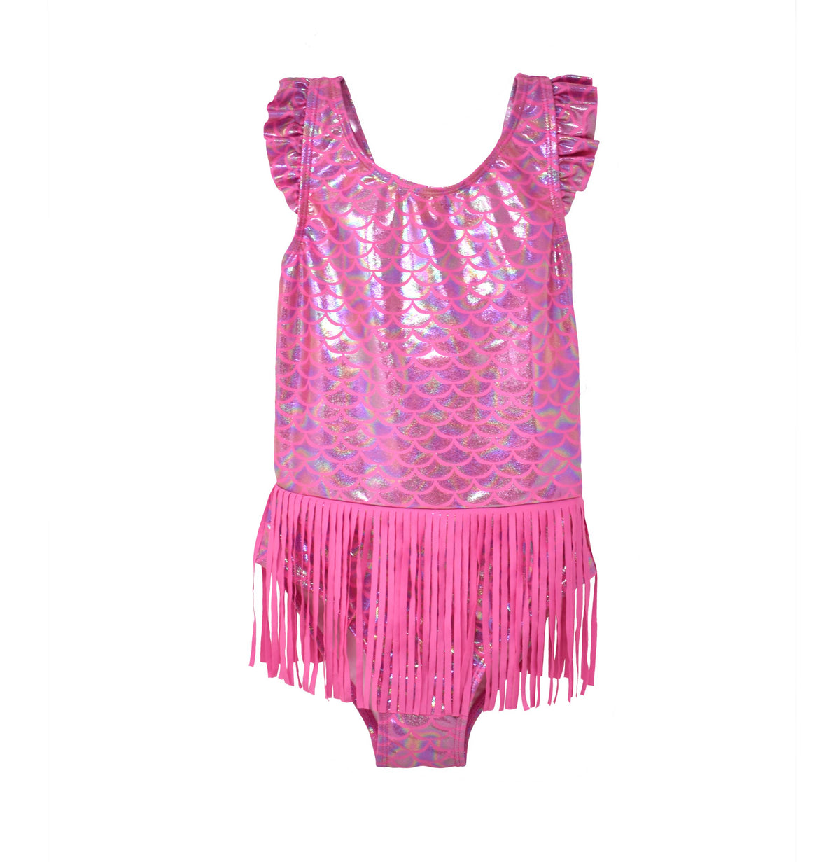 Kids UPF50+ Keilani Fringe Swimsuit for Girls: Shiny Pink Scales