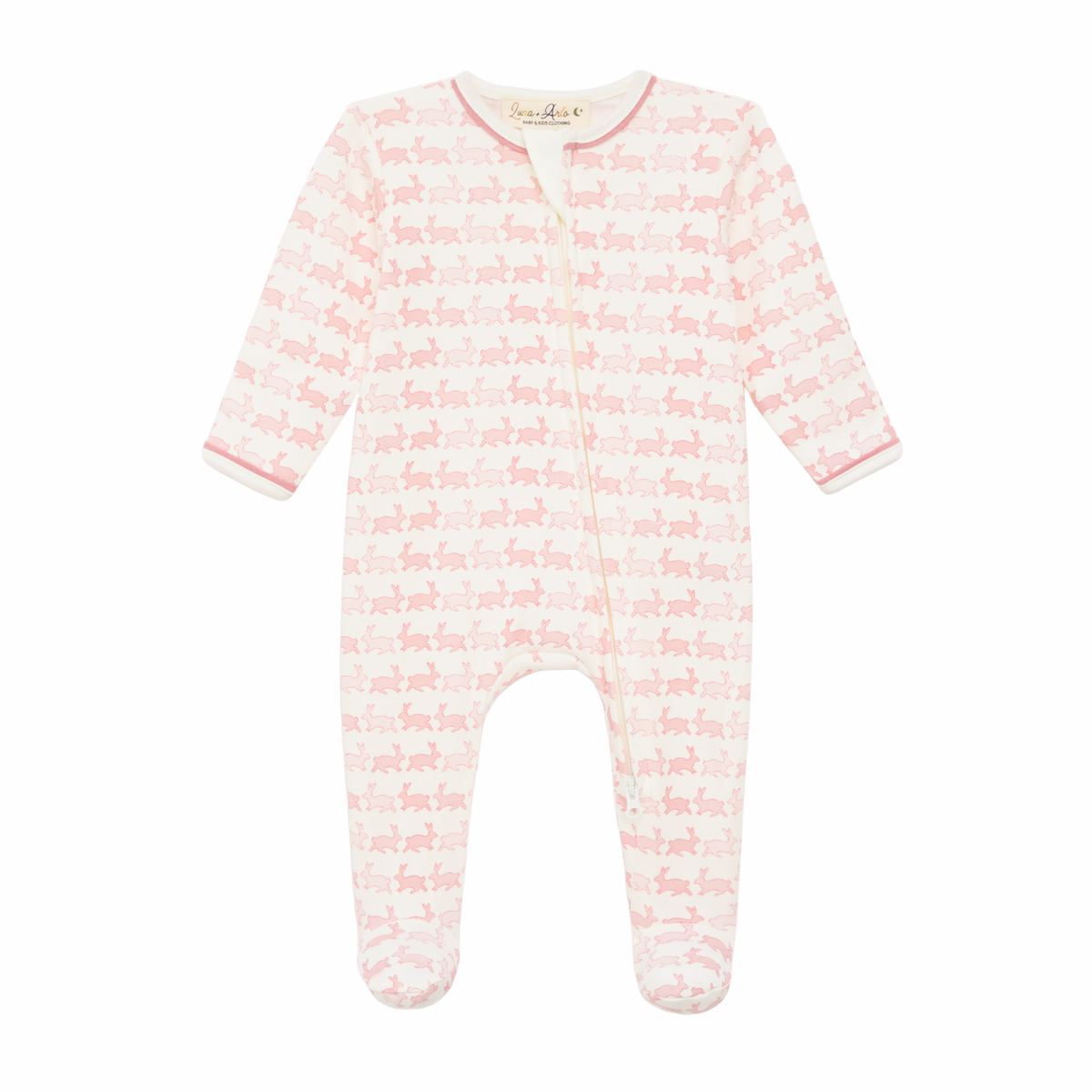Bunny Hop Zip Footie - Dusty Rose