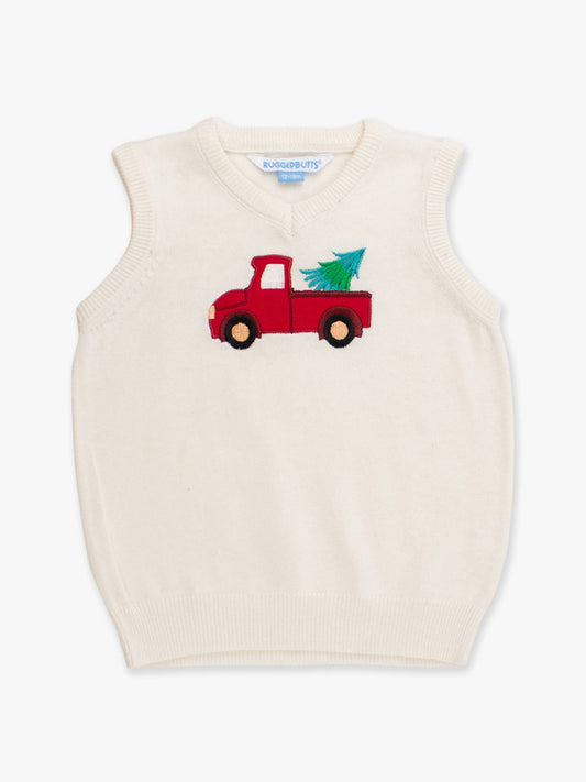 Boys Hauliday Truck Off White V-Neck Sweater Vest