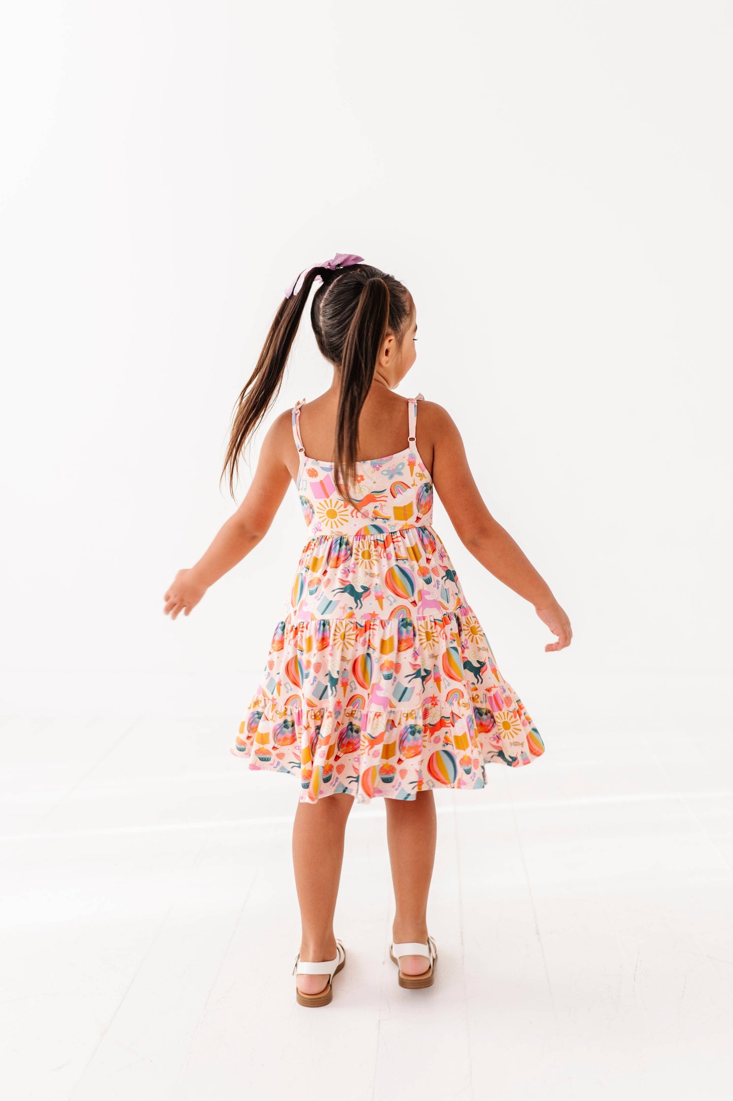 Retro Rainbow Ruffle Bamboo Dress
