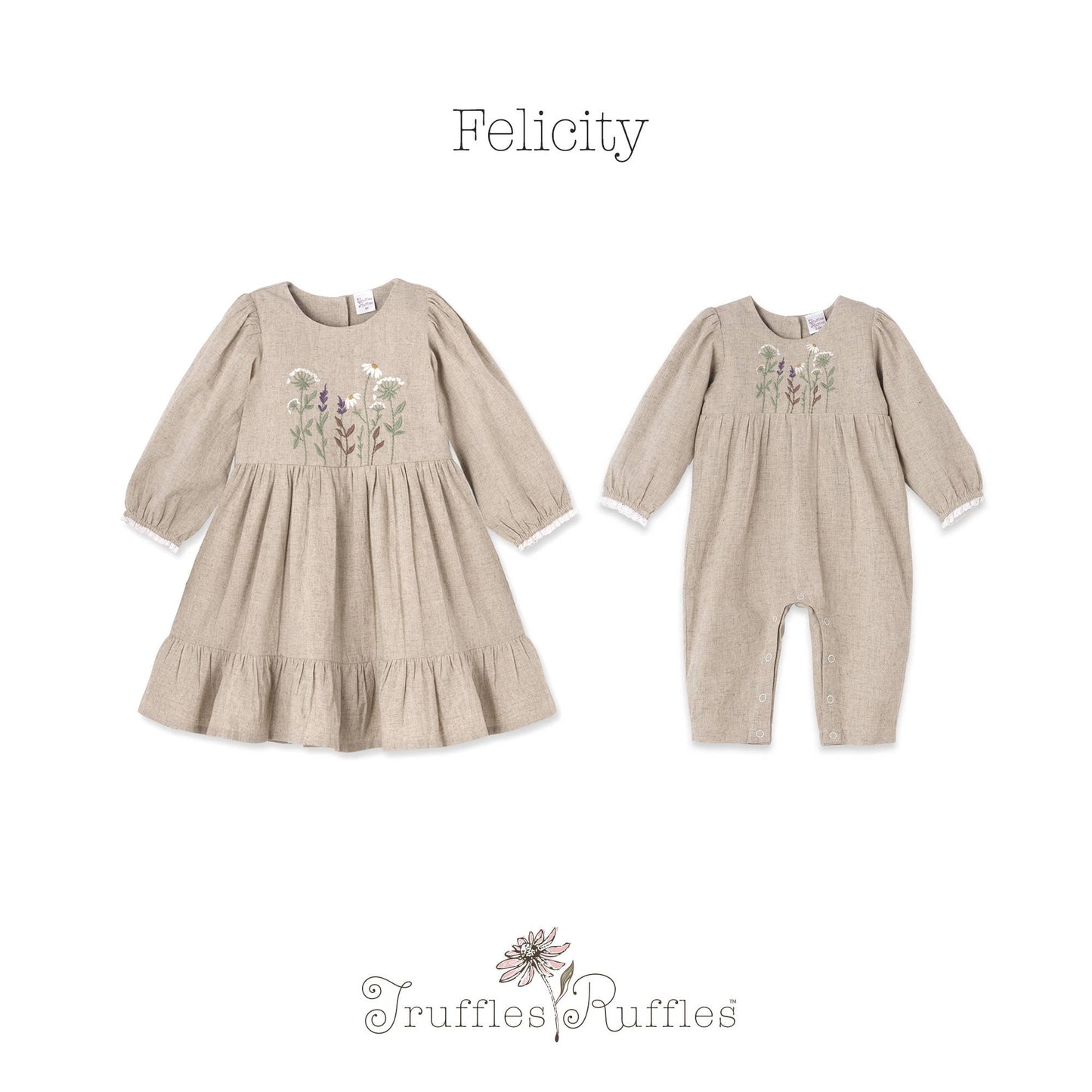 Embroidered Linen Girls Dress – Cotton Blend Heirloom Style: 6Y