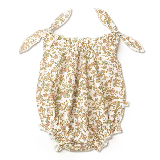 Organic Tie Shoulder Bubble Romper - Tuscan Bloom