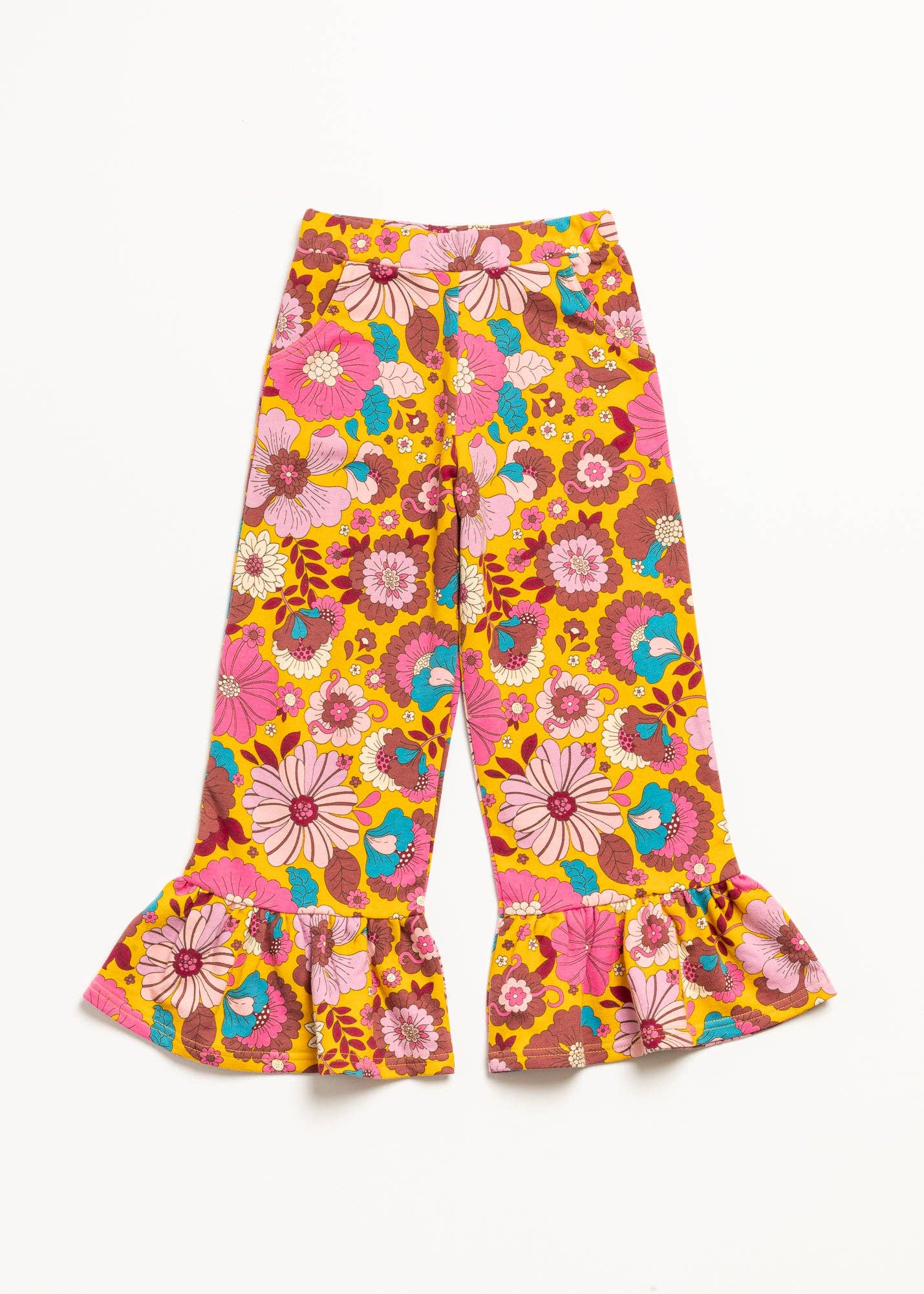 Retro Ruffle Pants: Golden Floral / 8