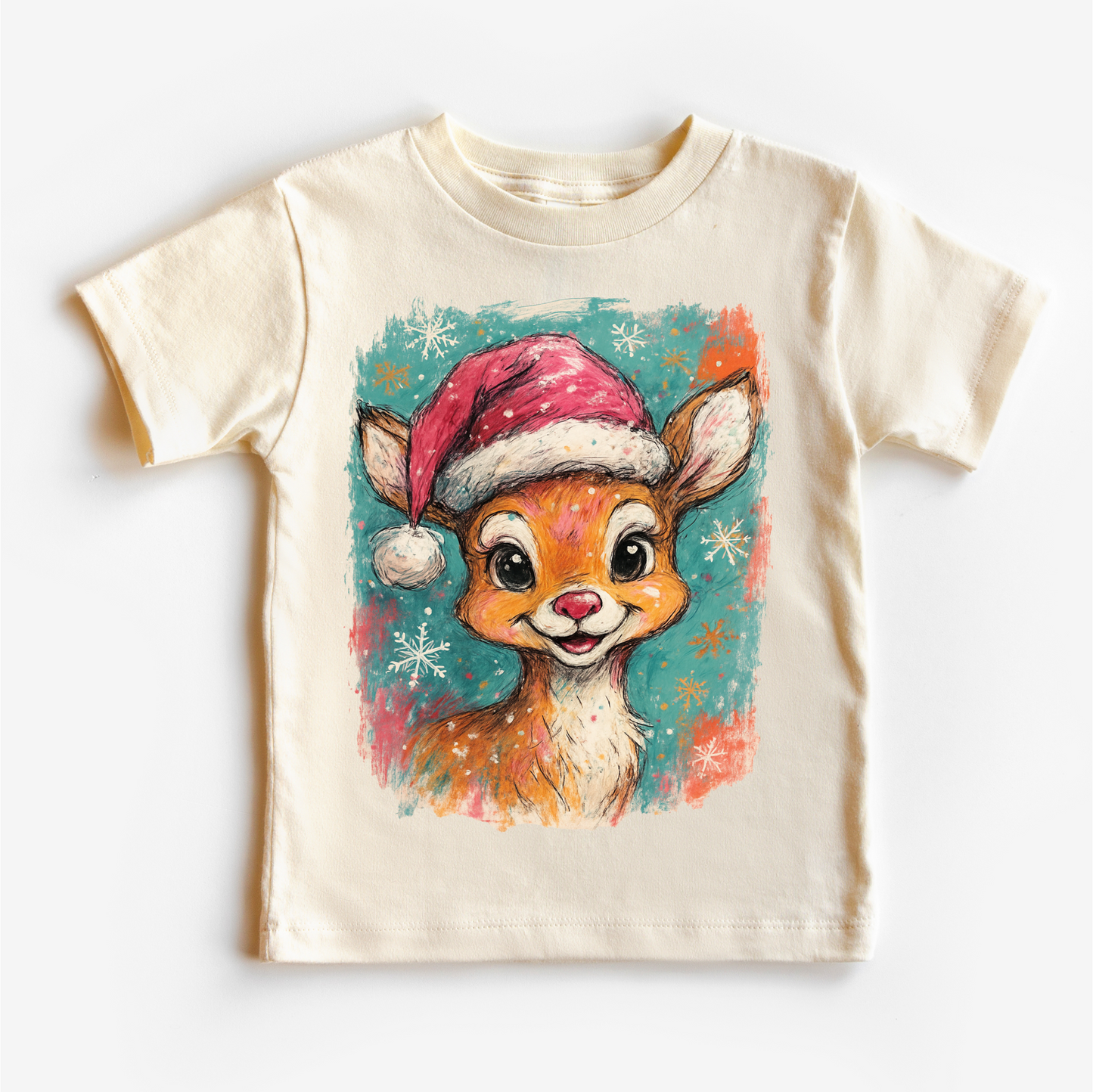 Rudolph Christmas Reindeer T-Shirt - Christmas Tee: White Long Sleeve Tee