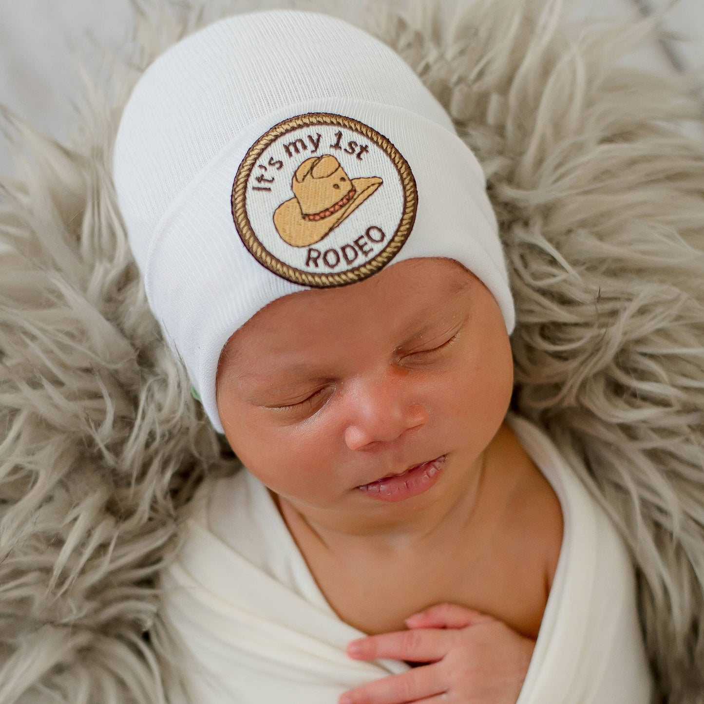 It's My 1st Rodeo Newborn Cowboy Hospital Hat: Tan