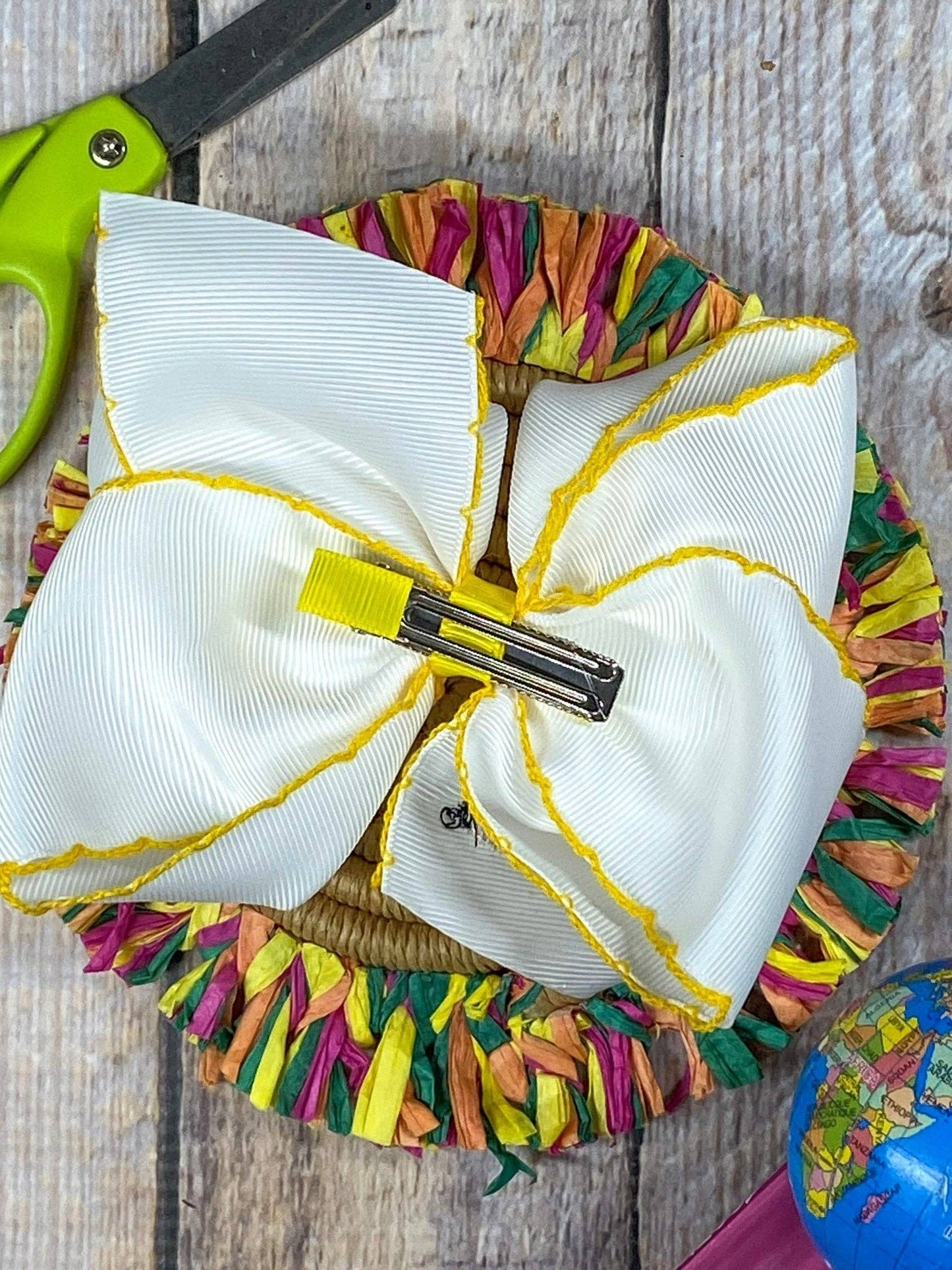 Pencil Embroidered Moonstitch Hair Bow | Clip or Headband: Headband