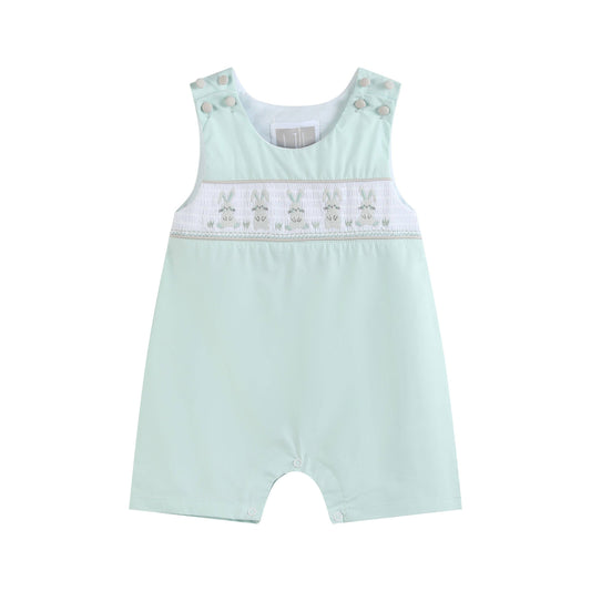 Misty Blue Easter Bunny Smocked Shortalls