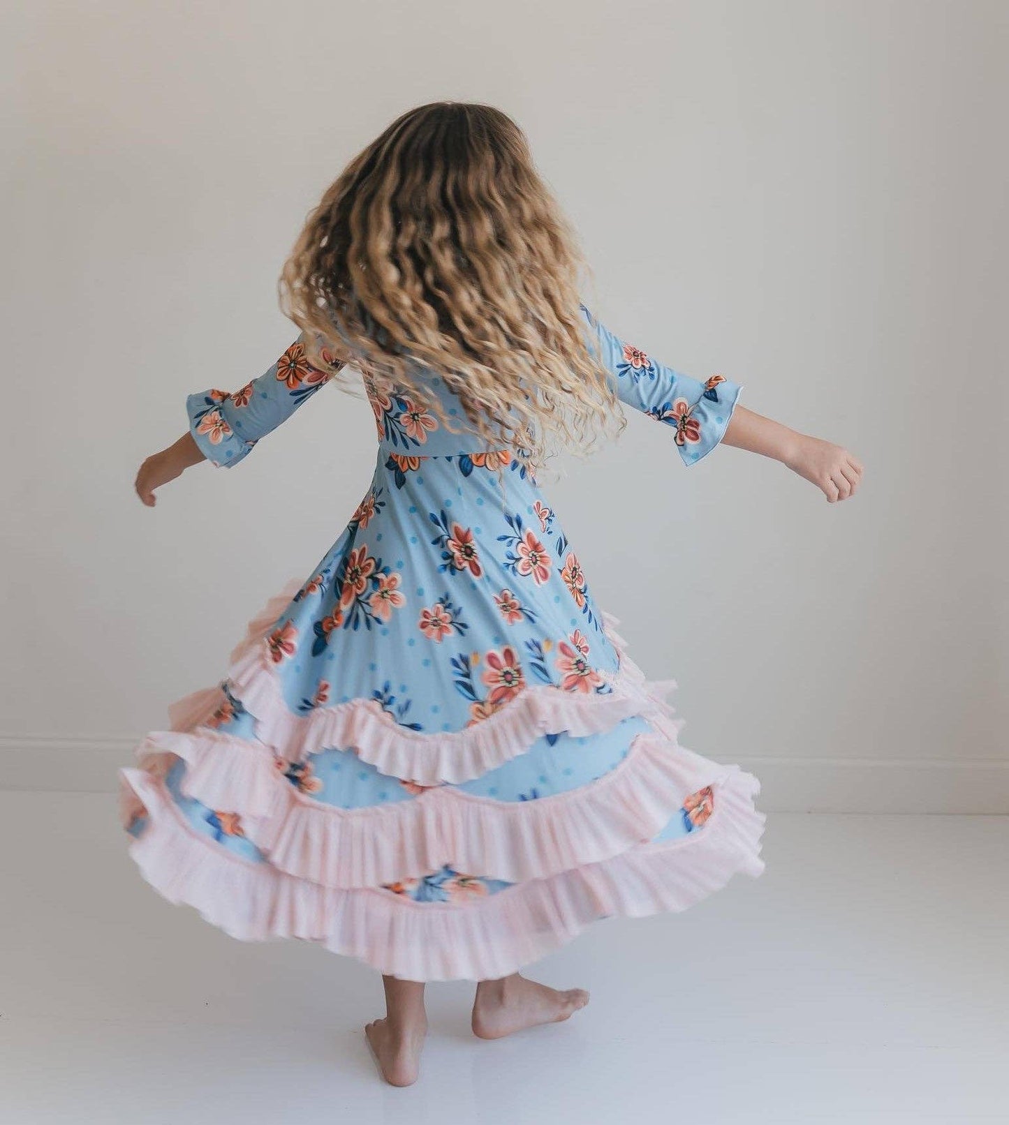 Girls Bella Blue & Blush Winter Garden Twirl Ruffles Dress