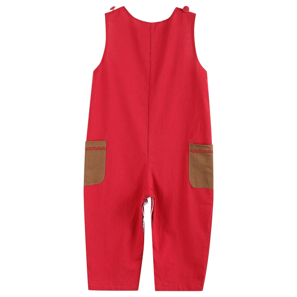 Red Reindeer Pocket Overalls - Wild Lapin Children’s Boutique