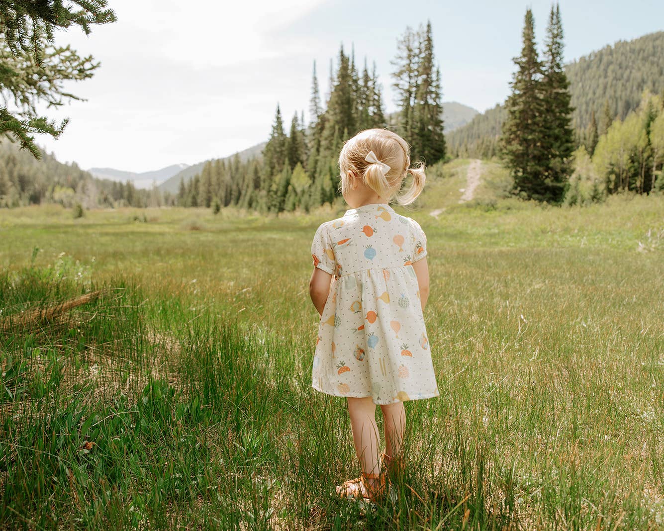 Veggie Puff Sleeve Muslin Baby Dress+Bloomer -Organic Muslin: Natural