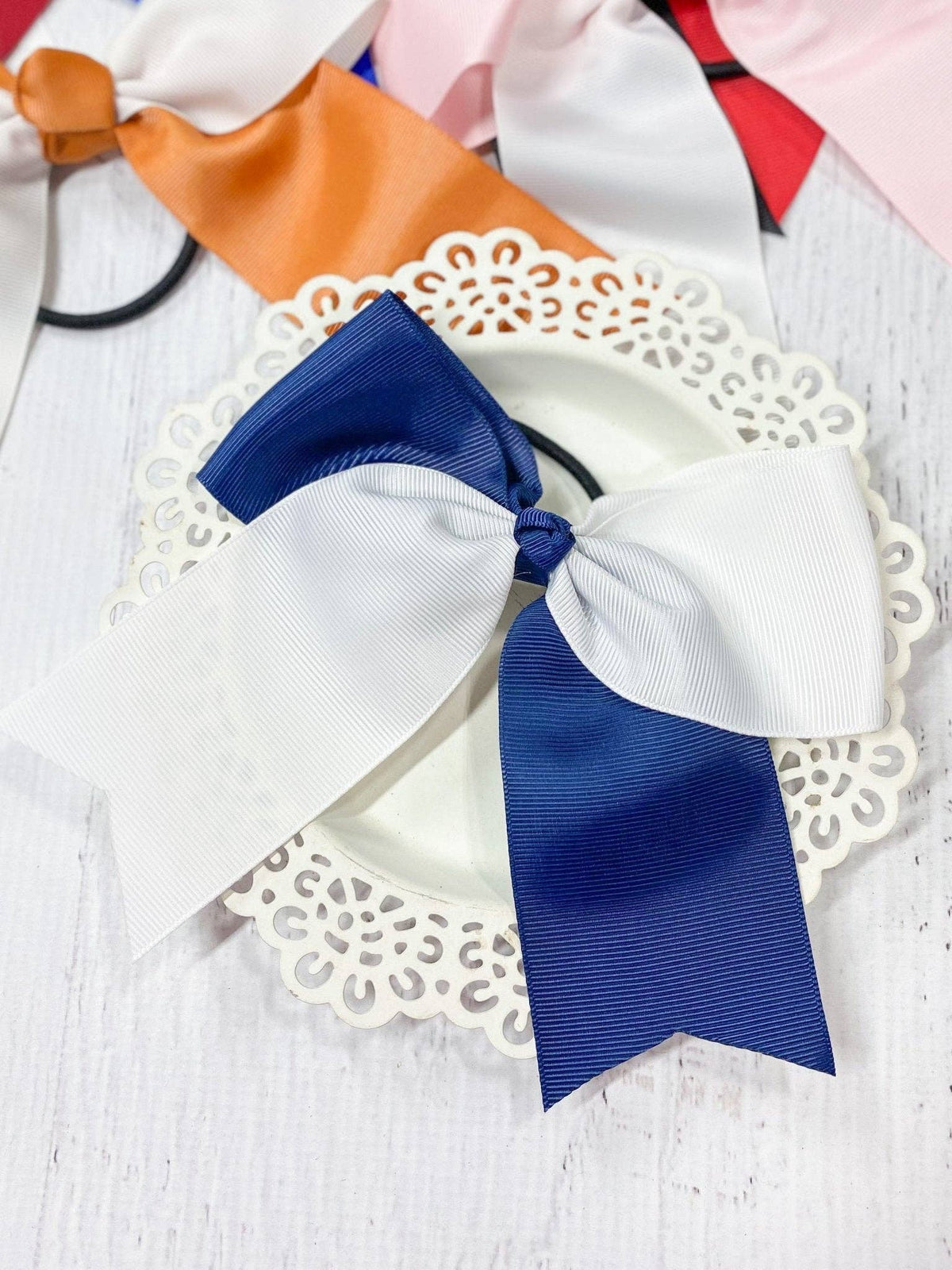 School Spirit Cheer Bows - Pony O - 6": Blue/Yellow