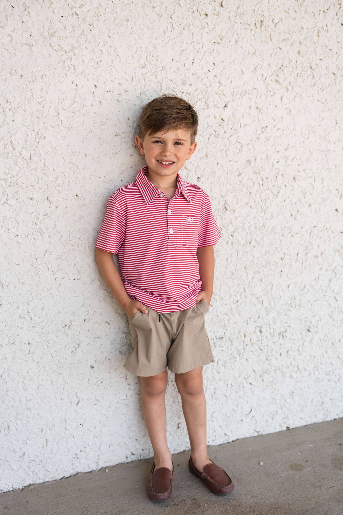 Inshore Boys Performance Polo Red Stripe: Red Stripe
