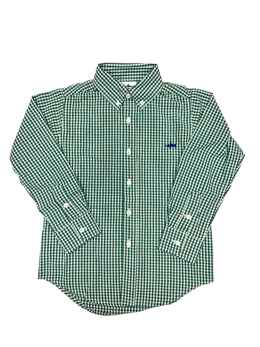 Carter Oxford Boys Shirt Green Check: Creme Plaid