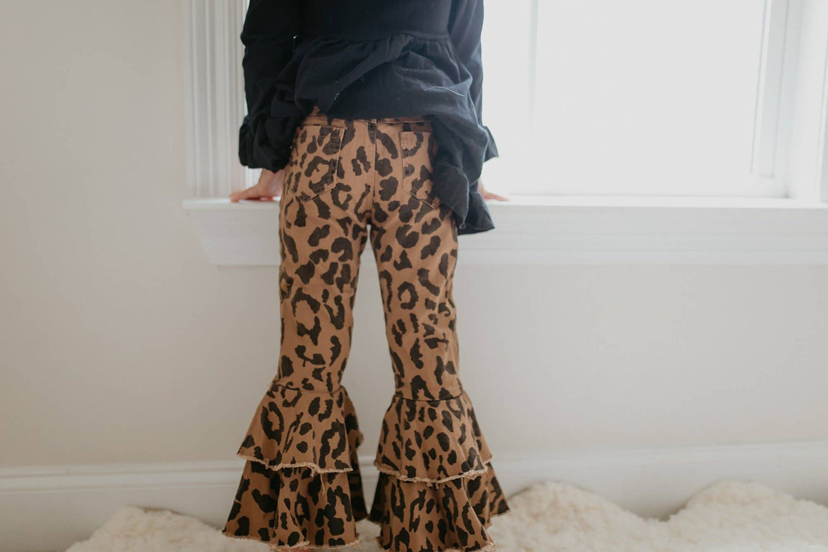 Kids Leopard Double Denim Ruffle Pant Jeans – Wild Lapin Children’s ...