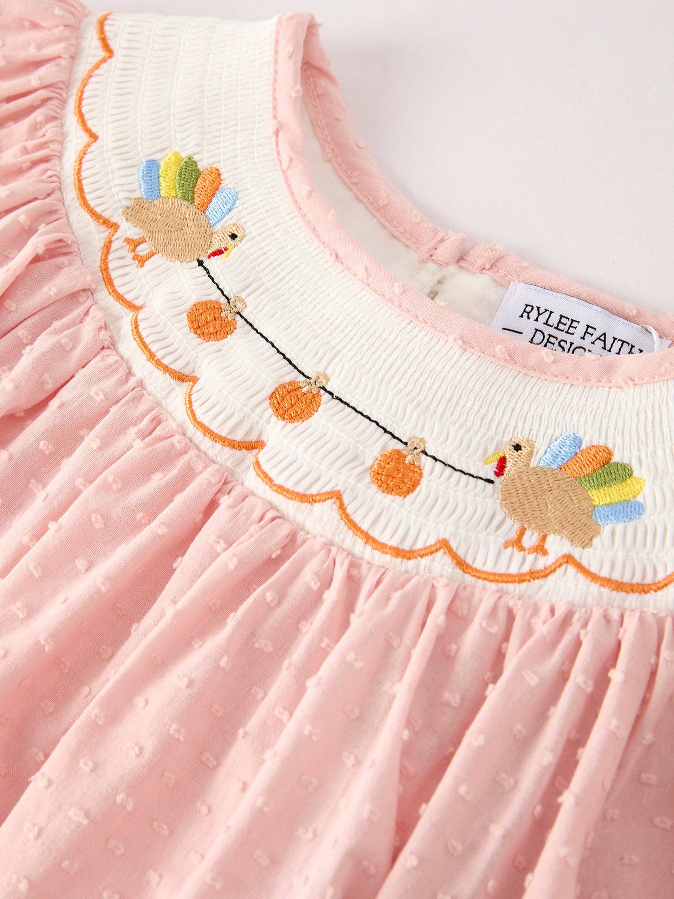 Fall Thanksgiving& Halloween Chicken Pumpkin Smock Embroidery Baby Girl Dress: 5