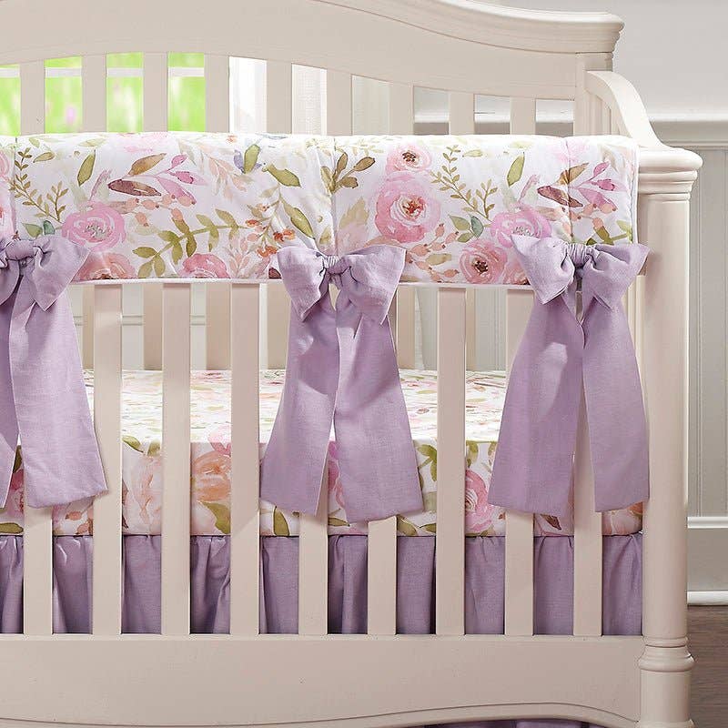 Blush Watercolor Floral 8-pc. Crib Bedding Set: Petal Pink - Wild Lapin Children’s Boutique